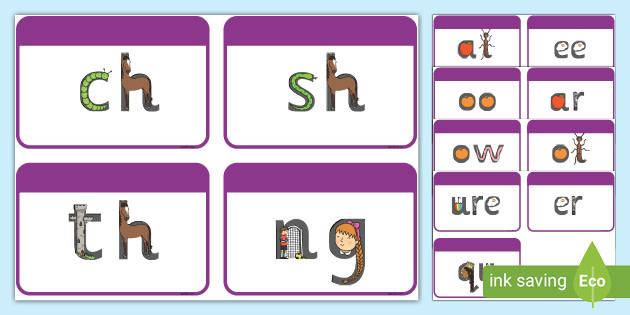 Phase 3 Diagraphs Letter Shapes Flashcards (teacher made)