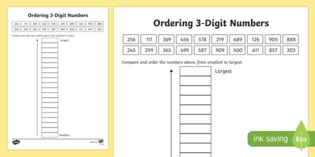 Ordering 3 Digit Numbers