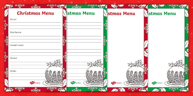FREE! - Christmas Menu Template Worksheet (Teacher-Made)