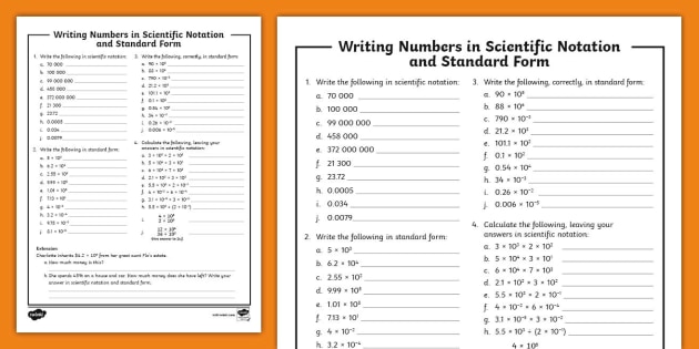 Eighth Grade Writing Numbers in Scientific Notation and Standard Form