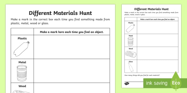 materials hunting worksheet teacher made