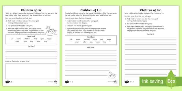 the children of lir creative writing worksheet worksheet