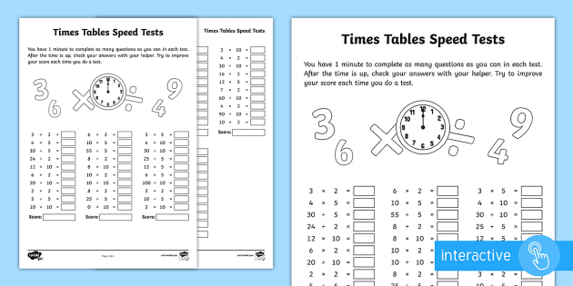 year 2 maths times tables speed tests homework activity sheet