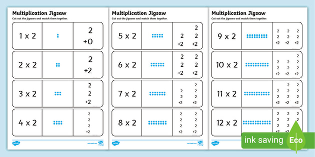 Quebra-cabeça da multiplicação para imprimir: Tabuada do 2