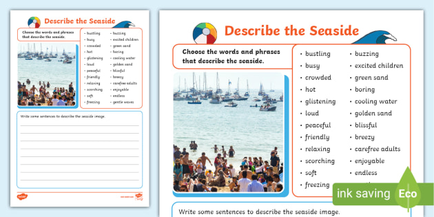 Describe the Seaside Writing Activity Sheet,seaside writing