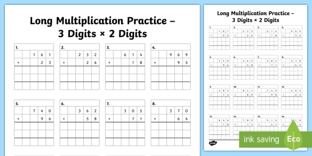 long multiplication 3 digits by 2 digits worksheet