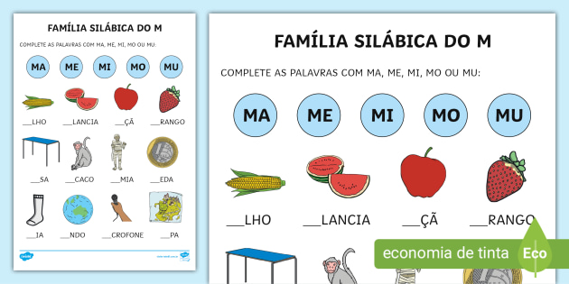 Familia silabica do x worksheet