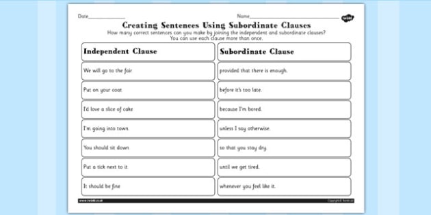 Dependent Independent Clauses Worksheet PDF Primary