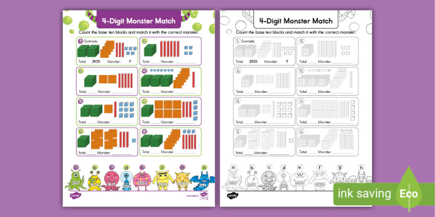 Monster Math Place Value to 1000s Worksheet