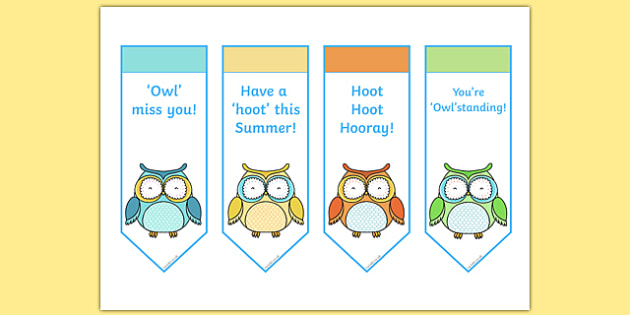 End Of Term Gift Owl Bookmark For Teacher Thank you 