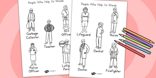 Free People Who Help Us Words Colouring In Teacher Made