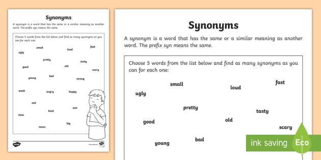 Synonyms Worksheet Blank Synonym