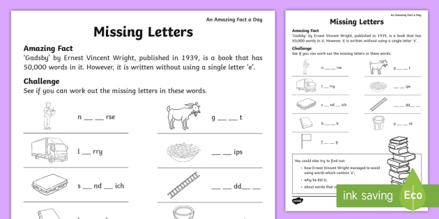 Missing Letters Worksheet / Worksheet (teacher made)