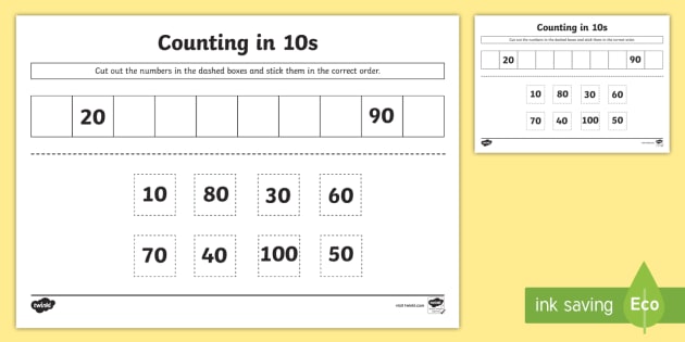 Cut and Stick Counting in 10s Worksheet - KS1 Skip Counting