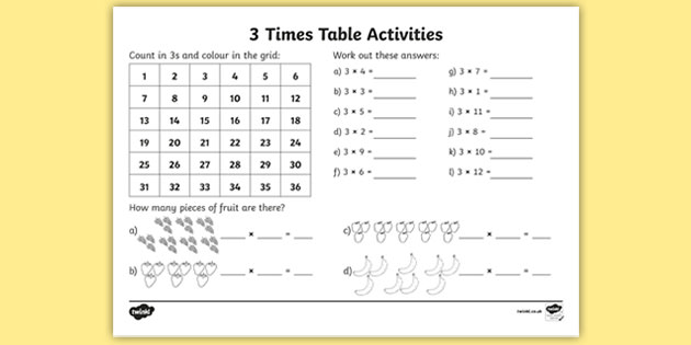 3 Times Table Worksheet Math Resource Twinkl