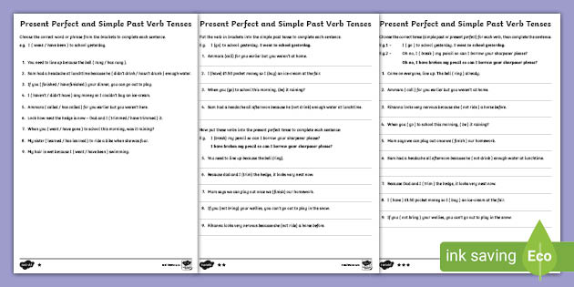 The Past And Present Perfect Form Of Verbs Worksheets