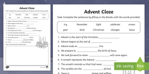 Advent Cloze Worksheet