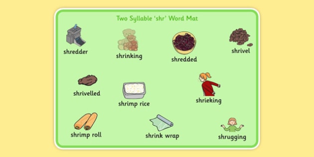 Two Syllable Shr Word Mat Teacher Made