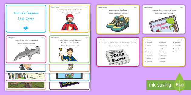 Author's Purpose Task Cards  Reading Comprehension Game