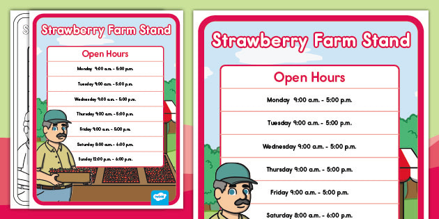 Strawberry Farm Stand Dramatic Play Hours Sign Strawberry Farm Stand Dramatic Play Hours Sign
