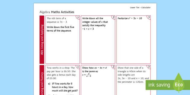 Foundation Ultimate Algebra Revision Calculator Activity Mat