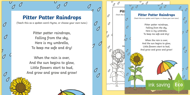 Pitter Patter Raindrops Song Lyrics Teacher Made Twinkl