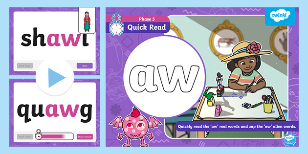 Phase 5 aw Sound Words Flashcards: Real and Nonsense Words