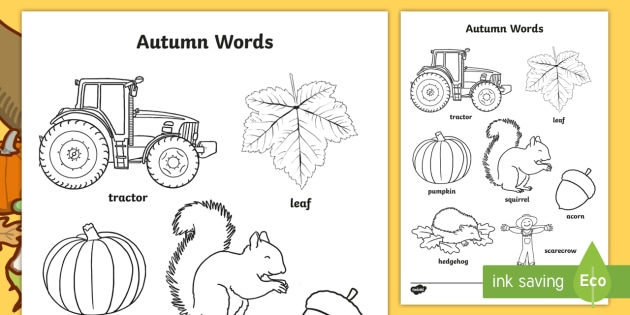 Autumn Themed Words Colouring Worksheet