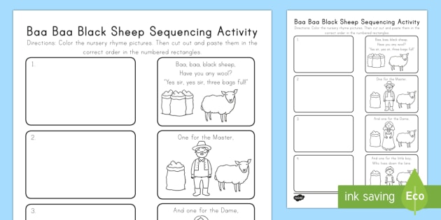 Baa Baa Black Sheep Nursery Rhyme Sequencing Activity