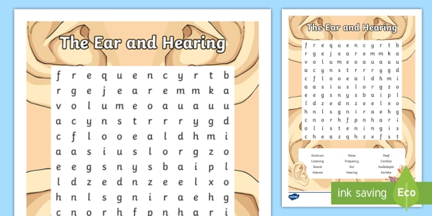 The Ear and Hearing Keywords Word Search (teacher made)