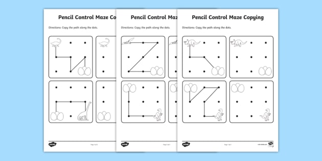 Dinosaur Themed Pencil Control Maze Copying Activity Pack 