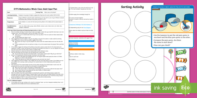 EYFS Maths: More, Less or the Same? Whole Class Adult Input Plan and ...