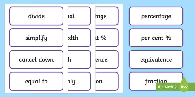 Fractions Decimals Percentages Vocabulary Cards