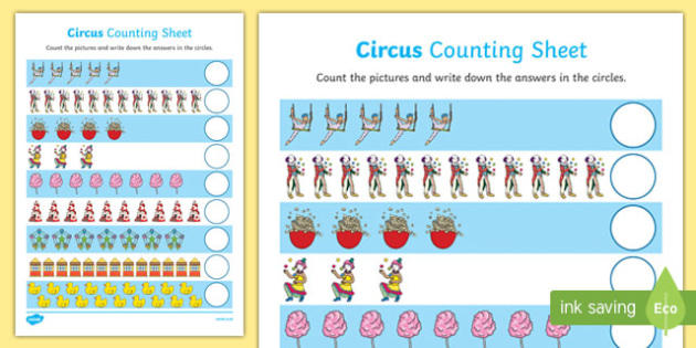 Circus Themed Counting Worksheet / Activity Sheet Up to 20