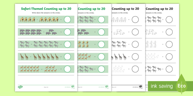 Safari-Themed Counting on up to 20 Worksheet (teacher made)