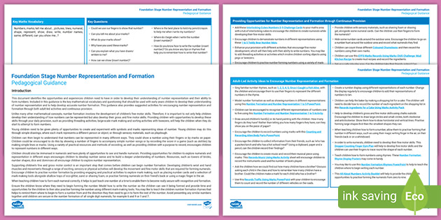 EYFS Maths Pedagogical Guidance: Number Representation and Number Formation