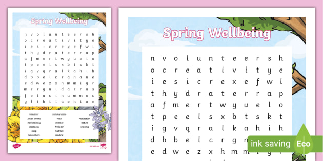 KS2 Spring Wellbeing Self-Care Wordsearch