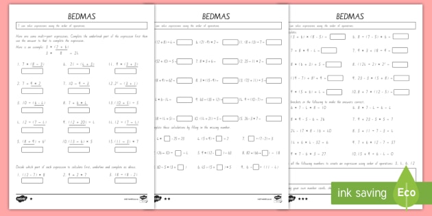 year 7 8 bedmas differentiated worksheets nz maths