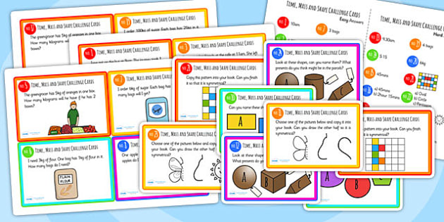 Time Mass And Shape Problem Solving Challenge Cards - time 