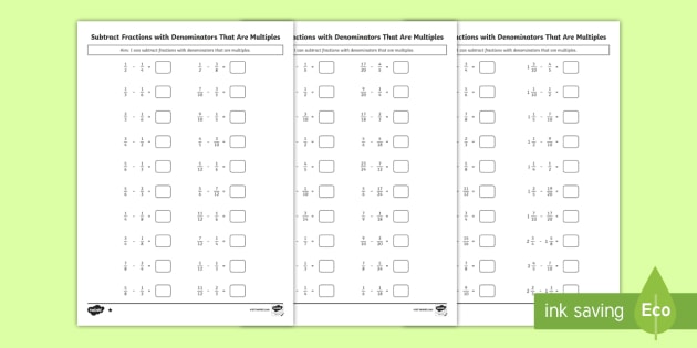 subtracting fractions worksheets maths resources twinkl