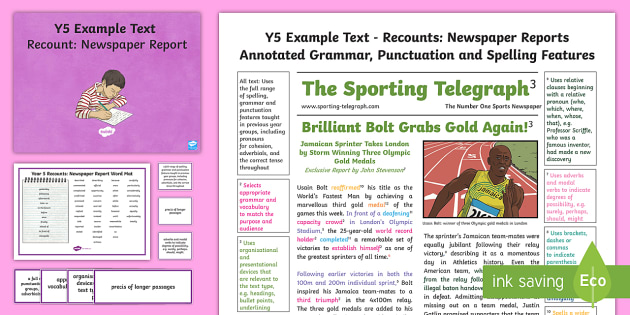 Y5 Recounts Newspaper Report Model Example Text