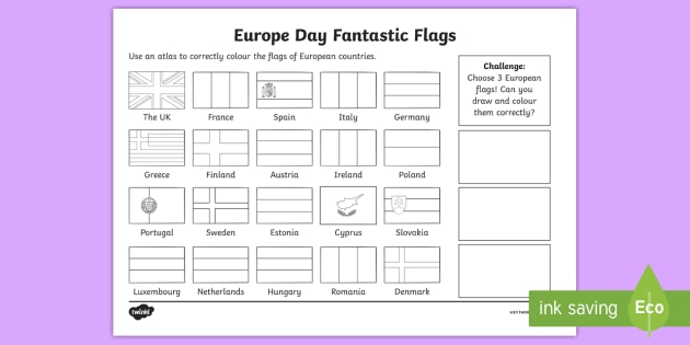 CfE First Level Europe Day Color the European Flags Worksheet