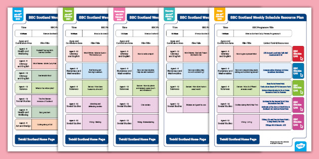 Free BBC Scotland Weekly Schedule Resource Plan: W/C 22nd February 2021