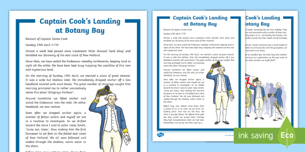 Captain Cook's Landing at Botany Bay Historical Recount 