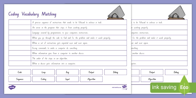 coding vocabulary matching activity teacher made