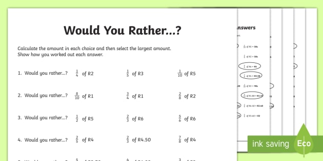 south africa working with fractions of money worksheet activity sheet