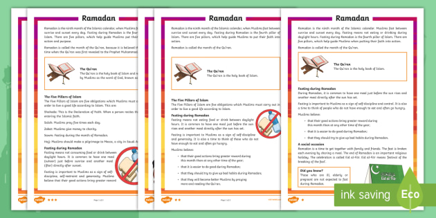 KS2 Ramadan Differentiated Fact File - Ramadan, KS2, fact 