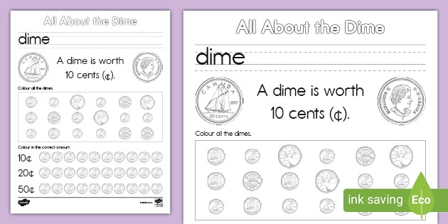 all about the canadian dime money worksheet math