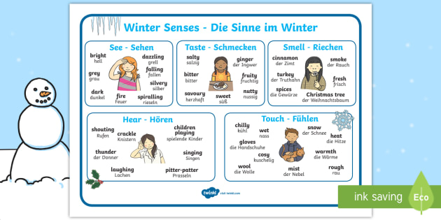 Winter Senses Word Mat English German Teacher Made