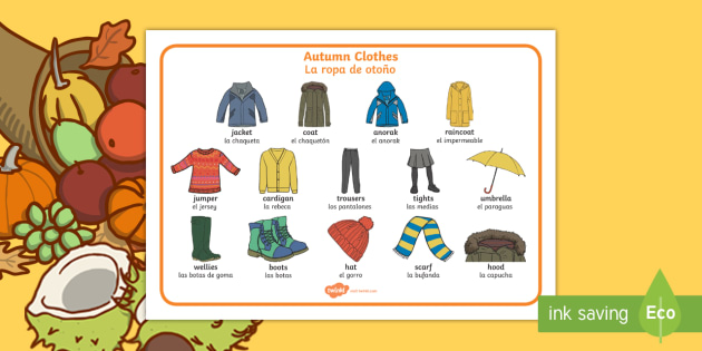 Autumn Clothes Word Mat English/Spanish (teacher made)